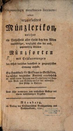 Onomatologia numismatica succincta
