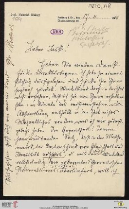 Heid. Hs. 3820,148: Brief von Heinrich Rickert an Emil Lask