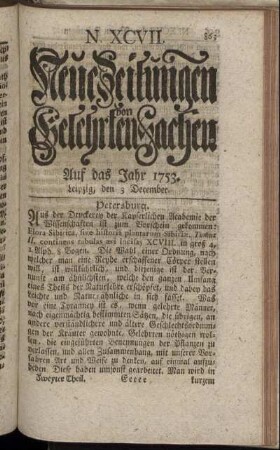 N. XCVII. Leipzig, den 3 December. - N. CV. Leipzig, den 31 December.