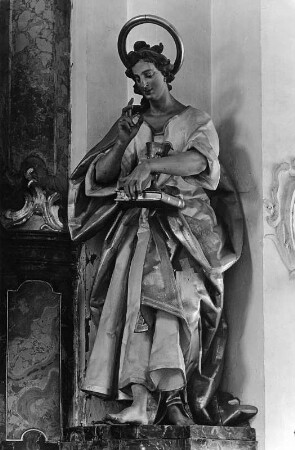 Altar : Altar (vor 1765; H. G. Gigl). Der heilige Johannes. Lindau (Bodensee), Ehemalige Stiftskirche Mariä Himmelfahrt