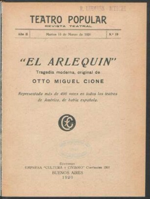 2.1920=Nr. 19: "El arlequín" : tragedia moderna