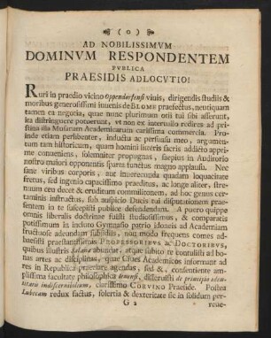 Ad Nobilissimum Dominum Respondentem Publica Praesidis Adlocutio!
