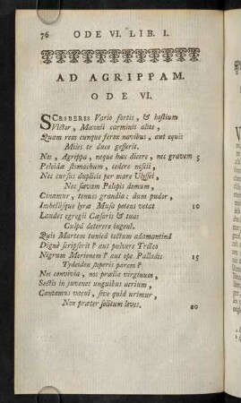 76-87, Ad Aggrippam. Ode VI.; Remarques Sur L'Ode VI.; Notes Sur L'Ode VI.