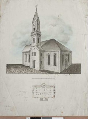 Ansicht und Grundriss der evangelischen Stadtpfarrkirche Sankt Paul in Dinkelsbühl