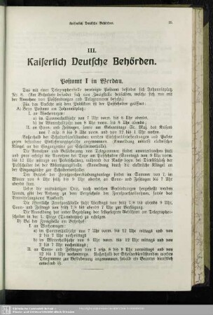 III. Behördenverzeichnis : III. Kaiserlich Deutsche Behörden