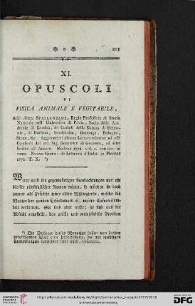 XI. Opuscoli di fisica animale e vegitabile