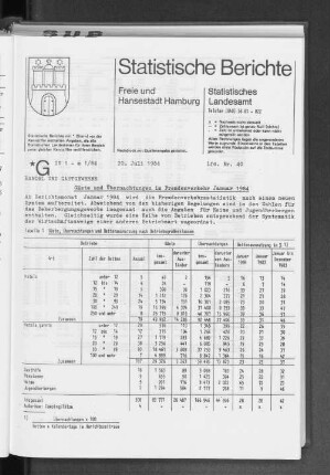 Gäste und Übernachtungen im Fremdenverkehr Januar 1984 : Lfd. Nr. 40