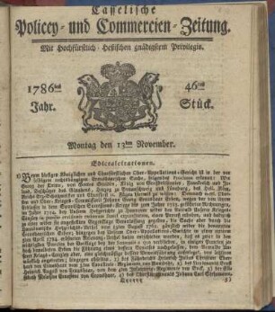 46tes Stueck, Montag den 13ten November. 1786