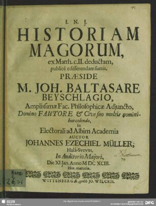 Historiam Magorum, ex Matth. c. II. deductam