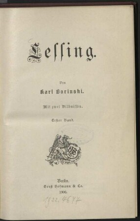 1: Lessing : mit zwei Bildnissen