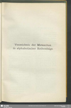 Verzeichnis der Meteoriten in alphabetischer Reihenfolge