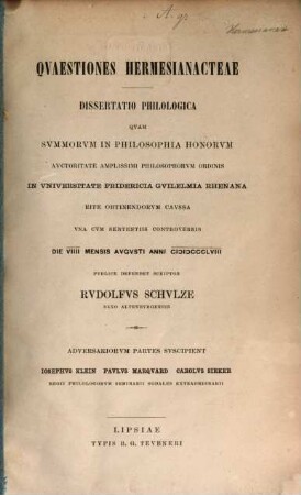 Quaestiones Hermesianacteae : Dissertatio philologica (Inaugural.-Diss.)