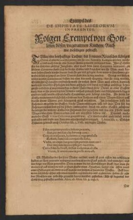 De Impietate Liberorum In Parentes. Folgen Exempel von Gottlosen/ bösen/ ungeratenen Kindern ...