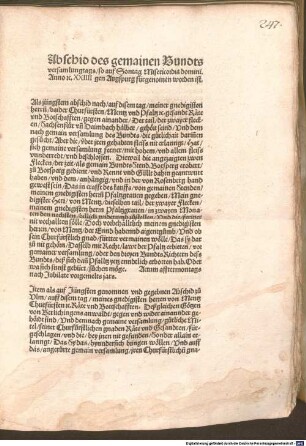 Abschid des gemainen Bundts versamlungtags so auf Sontag Misericordia domini. Anno etc. XXIIII gen Augspurg fürgenomen worden ist