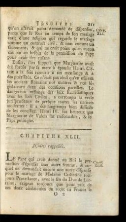 Chapitre XLII. Jésuites rappellés.