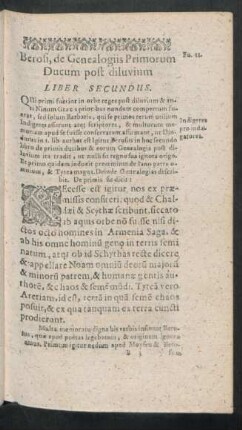 Berosi, de Genealogiis Primorum Ducum post diluvium Liber Secundus.