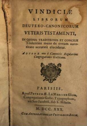 Vindiciae Librorum deutero-canonicorum Veteris Testamenti