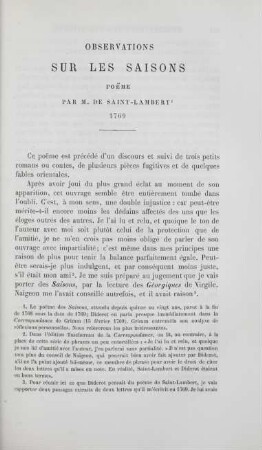 Observations sur les Saisons. Poeme par M. de Saint-Lambert