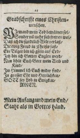 Grabschrfft eines Christenmenschen.