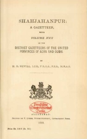 Vol. 17: Shahjahanpur : a gazetteer