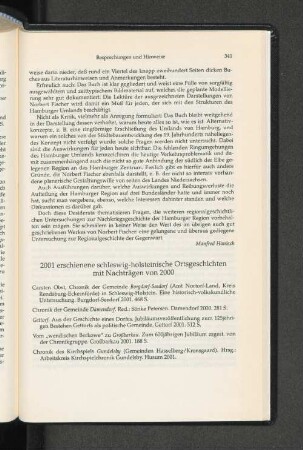 2001 erschienene schleswig-holsteinische Ortsgeschichten mit Nachträgen von 2000