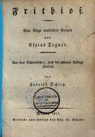 Frithiof : Eine Sage nordischer Vorzeit