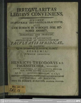 Irregularitas Legibus Conveniens : Specimen Inaugurale Theoretico-Practicum