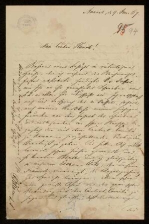 94: Brief von Georg Friedrich Benthe an Gottlieb Planck, Aurich, 9.1.1867