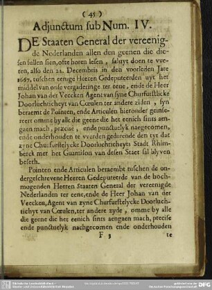 Adjunctum sub. Num IV.