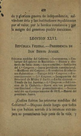 Leccion XLVI. República Federal. - Presidencia de Don Benito Juarez
