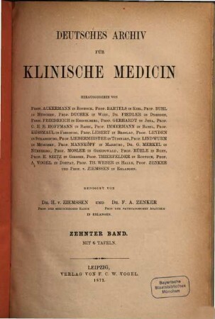 Deutsches Archiv für klinische Medizin. 10, 10. 1872