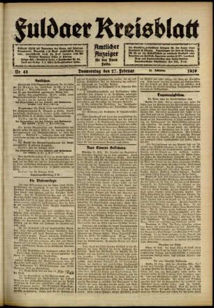 Ausgabe vom Donnerstag, den 27. Februar 1919.