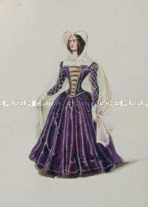 Frau mit violettem Kleid und weißem Umhang - Tafel aus Franceschini/Kostümbilder (Kassette 1)