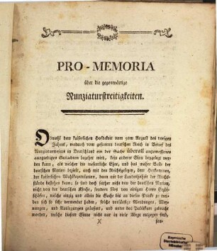 Pro-Memoria über die gegenwärtige Nunziaturstreitigkeiten