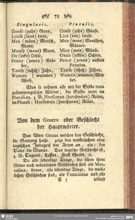 Von dem Genere oder Geschlecht der Hauptwörter