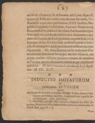 Inductio Imitatorum & caeterorum Actorum