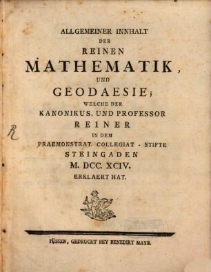 Allgemeiner Innhalt Der Reinen Mathematik und Geodaesie