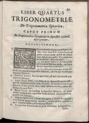 Liber Quartus. Trigonometriae. De Trigonometria Sphaerica.