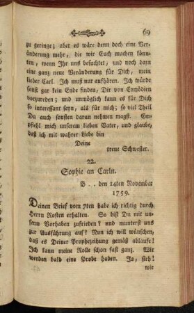 22. Sophie an Carln. B .. den 14ten November 1759.