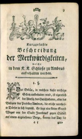 Kurzgefaßte Beschreibung der Merkwürdigkeiten, welche in dem K. K. Schloße zu Ambras aufbehalten werden.