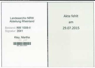 Entnazifizierung Martha Kley , geb. 12.12.1903 (Pflegerin)