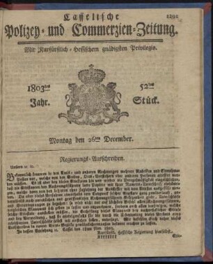 52tes Stueck, Montag den 26ten December 1803