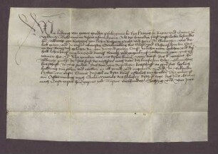 Pfalzgraf Ludwig von Veldenz bekundet, dass, wenn Albrecht von Rechberg von Hohenrechberg, Propst zu Ellwangen, der ihn in seiner Abwesenheit mit dem Schloss Strahlenberg und der Stadt Schriesheim belehnt hat, ihm binnen Jahresfrist eine bevollmächtigte Botschaft sendet, er dieser Botschaft gegenüber die Lehnshuldigung leisten wird.