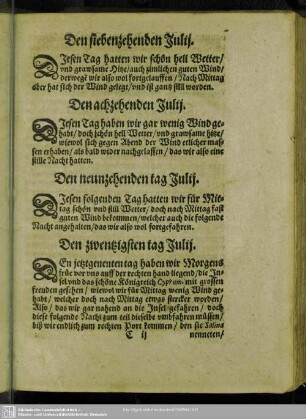 Den siebenzehenden Julij. - Den ein und zwentzigsten tag Julij