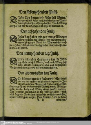 Den siebenzehenden Julij. - Den ein und zwentzigsten tag Julij