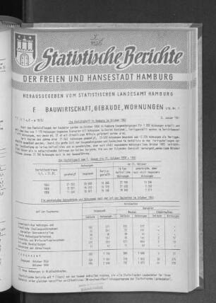 Die Bautätigkeit in Hamburg im Oktober 1960 : Lfd. Nr. 1