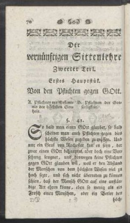 Erstes Hauptstük. Von den Pflichten gegen GOtt