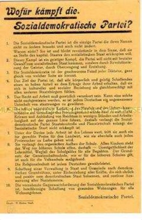 Programmatisches Flugblatt der SPD nach der Wiederzulassung in der amerikanischen Besatzungszone