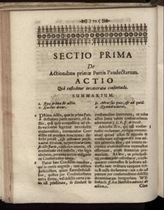 Sectio Prima De Actionibus primæ Partis Pandectarum.