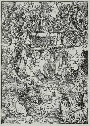 Dürer, Albrecht: Die sieben Posaunenengel. Blatt 7 der Apokalypse. Holzschnitt; 393 x 281 mm. 1498. Dresden: Kupferstich-Kabinett A 927